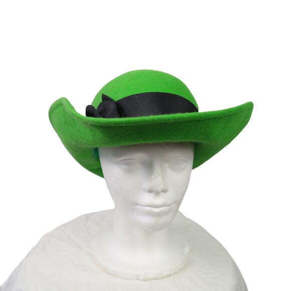 Vintage 60s Madcaps Green Felt Wool Wide Brim Hat main image 4